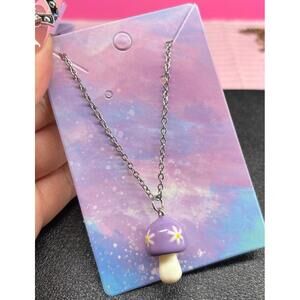 Handmade necklace purple mushroom
